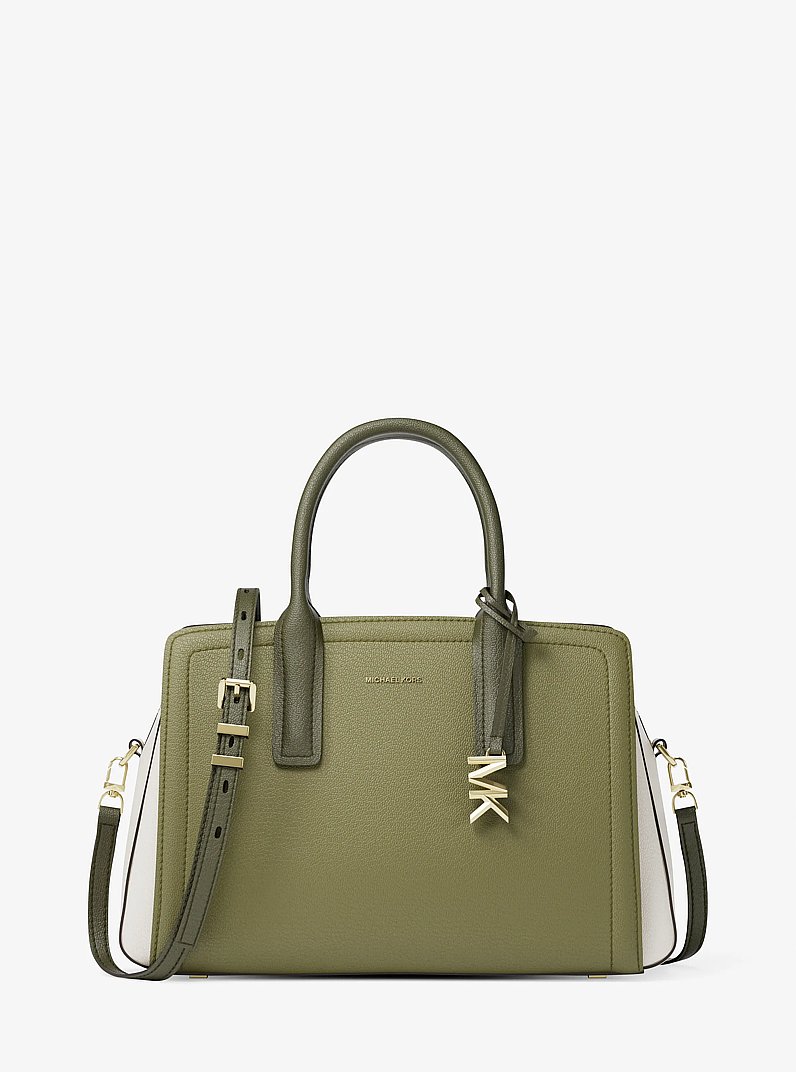 Laila Medium Color-Block Pebbled Leather Satchel in PSTACHIO MLT | Michael Kors