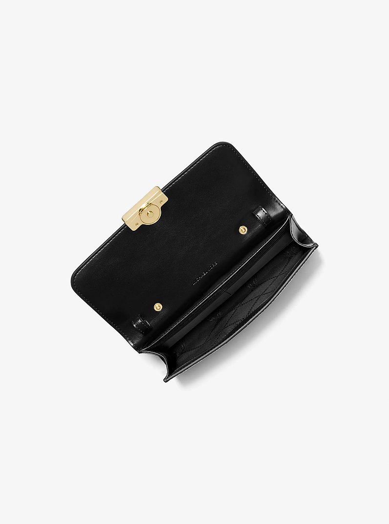 Tribeca Crocodile Embossed Leather Convertible Crossbody Bag in BLACK | Michael Kors