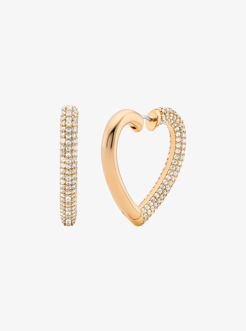 Pav&eacute; Heart Hoop Earrings in GOLD | Michael Kors