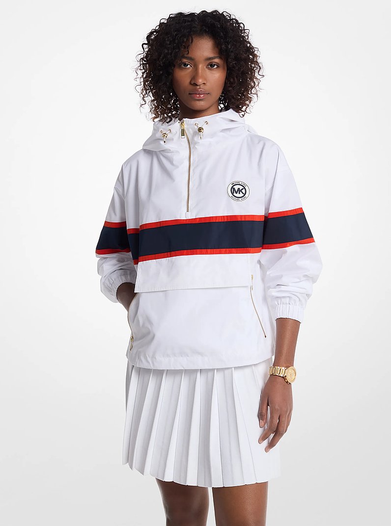 Striped Cir&eacute; Half-Zip Jacket in WHITE | Michael Kors