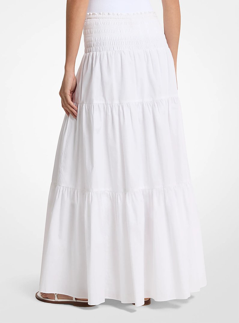 Smocked Cotton Poplin Tiered Maxi Skirt in WHITE | Michael Kors