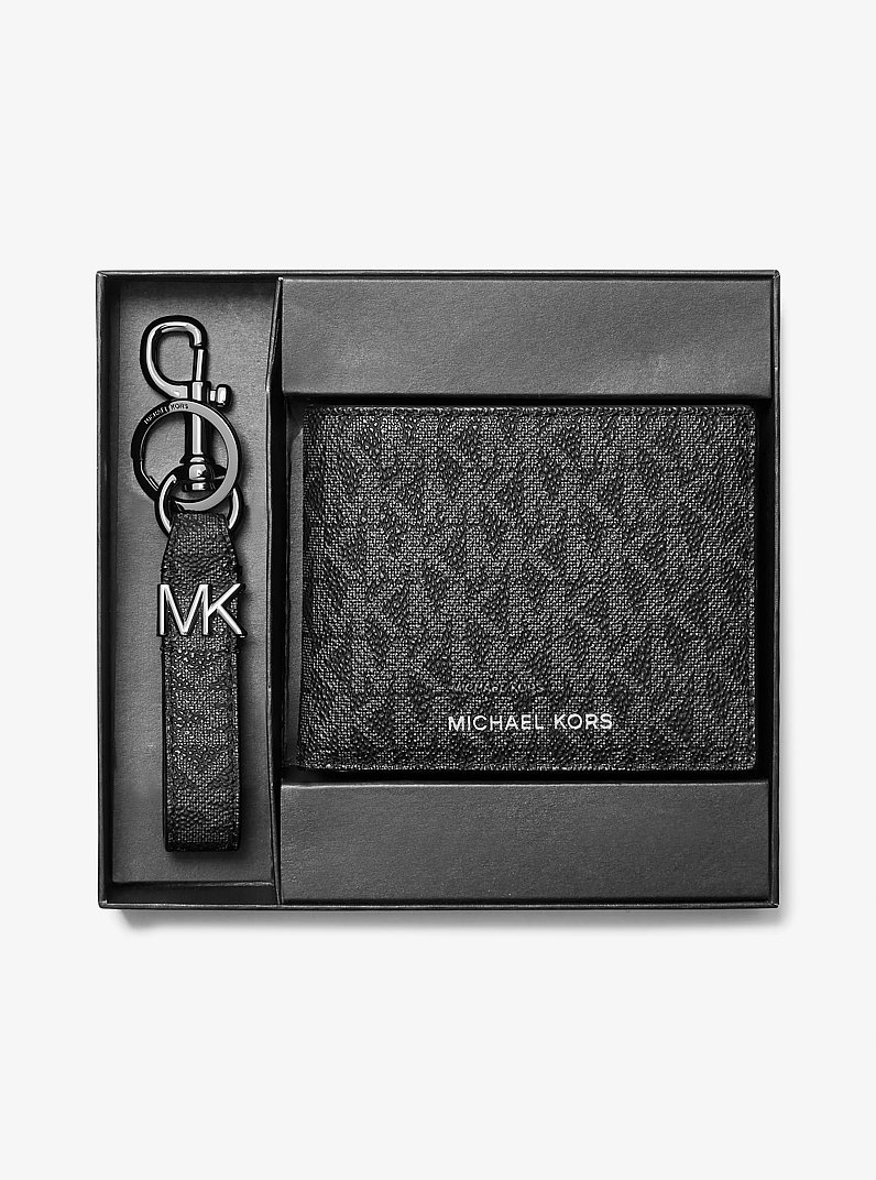 Logo Wallet and Key Chain Gift Set in BLACK | Michael Kors