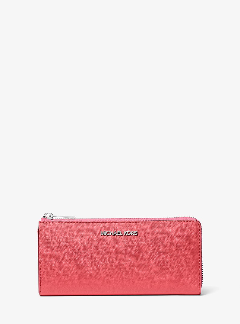 Jet Set Travel Large Saffiano Leather Quarter-Zip Wallet in HIBISCUS | Michael Kors