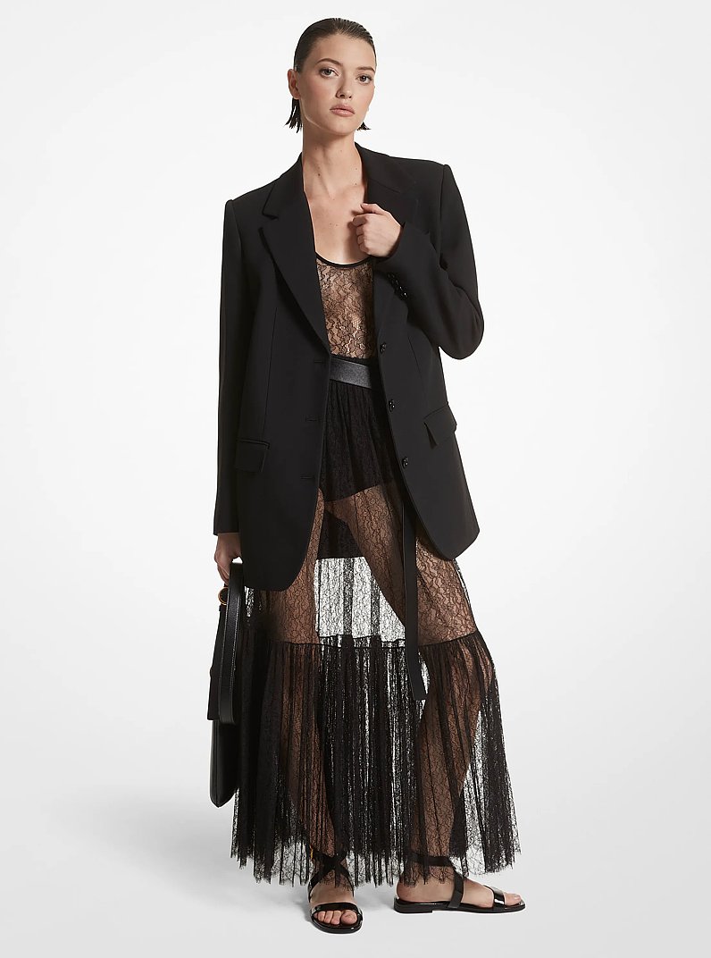 Blazer tipo boyfriend de crep&eacute; texturizado doble in NEGRO | Michael Kors