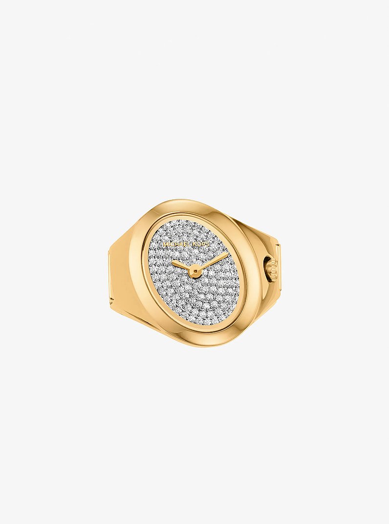 Maude Pav&eacute; Gold-Tone Ring Watch in GOLD | Michael Kors
