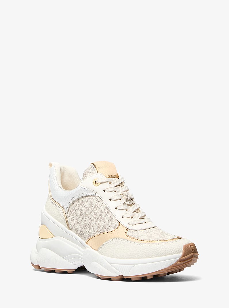 Katrina Signature Logo and Metallic Lizard Embossed Trainer in VANILLA COMBO | Michael Kors