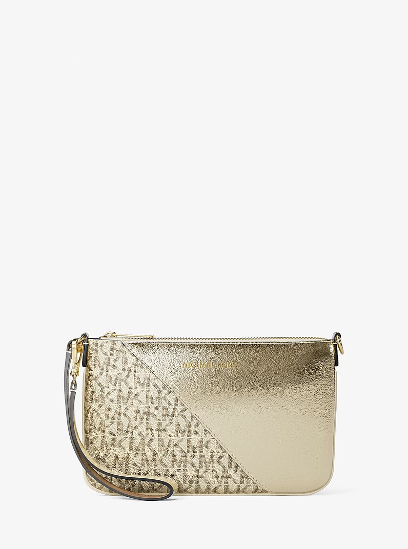 Jet Set Travel Metallic and Signature Logo Wristlet in PALE GOLD | Michael Kors