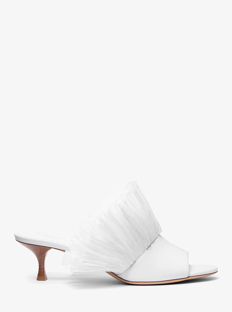 Sandalia con tal&oacute;n descubierto Catarina de cuero con flecos in BLANCO INTENSO | Michael Kors