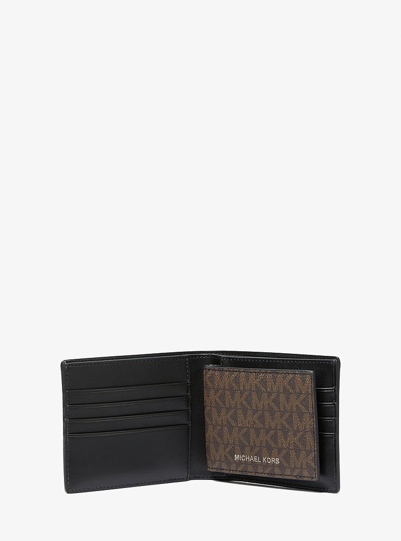 Harrison Logo Billfold Wallet With Passcase in BROWN/BLACK | Michael Kors