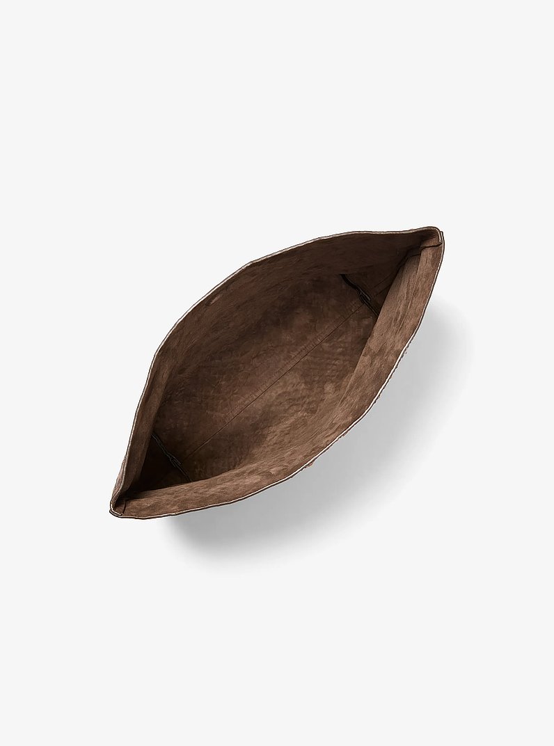 Maggie Snake Embossed Leather Lunch Bag Clutch in CASHEW | Michael Kors