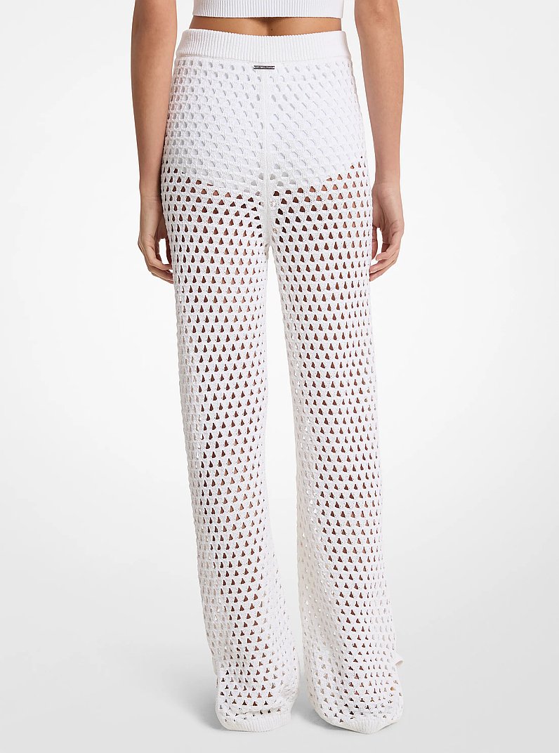 Ausgestellte Hose aus Stretch-Baumwolle mit Lochstrickmuster in WEISS | Michael Kors