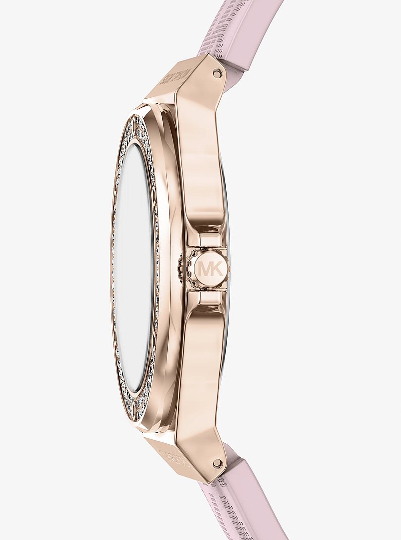 Lennox Pav&eacute; Rose Gold-Tone and Logo Silicone Strap Watch in ROSE GOLD | Michael Kors