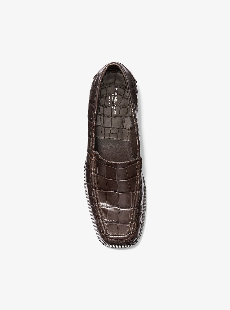 Carolyn Crocodile Embossed Leather Loafer in CHOCOLATE | Michael Kors