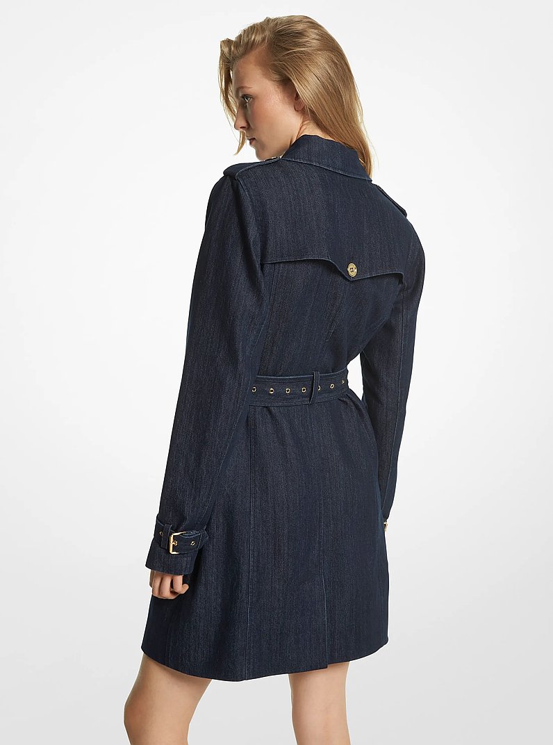 Stretch Denim Belted Trench Coat in RINSE | Michael Kors
