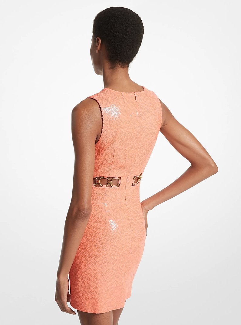 Hand-Embroidered Sequin Double Crepe Sabl&eacute; Ring Dress