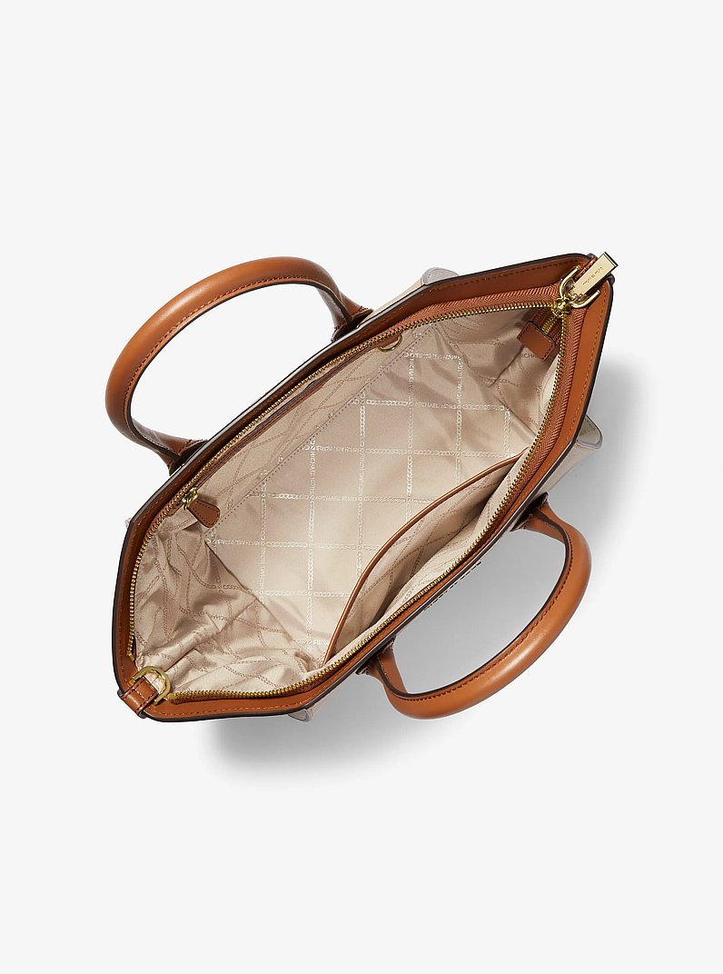 Avril Large Color-Block Pebbled Leather Top-Zip Satchel | Michael