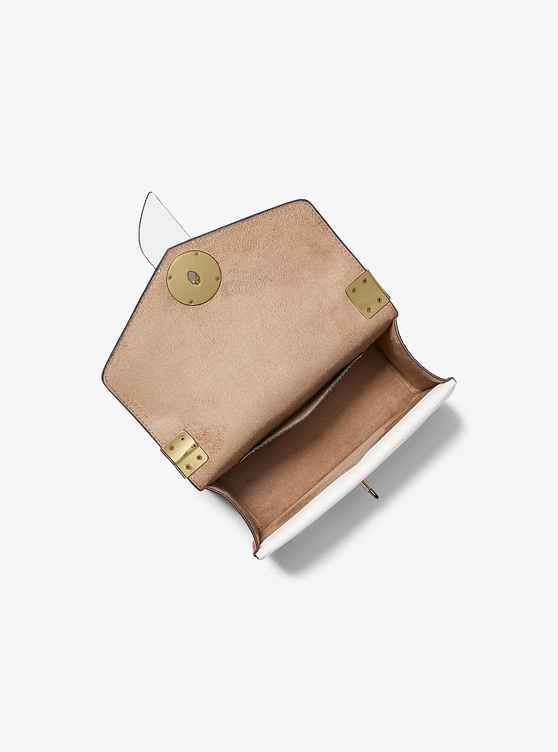 Greenwich Small Color-Block Logo and Saffiano Leather Crossbody Bag in SPICED CORAL MULTI | Michael Kors