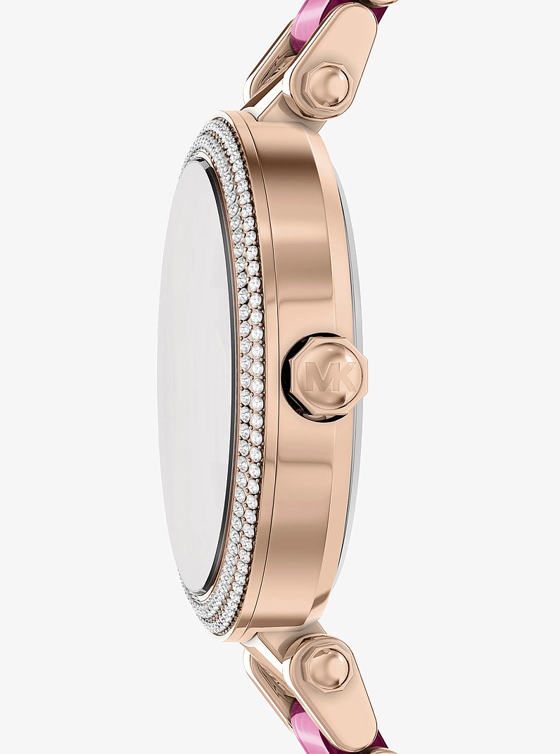 Oversized Parker Pav&eacute; Pink-Tone Watch in ROSE GOLD | Michael Kors