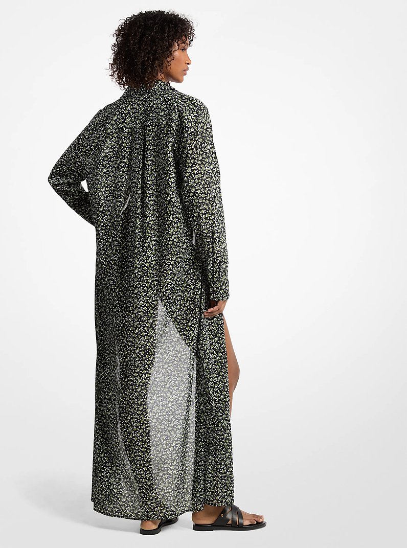 Vestido camisero de algod&oacute;n con estampado floral in VERDE &Aacute;RBOL | Michael Kors