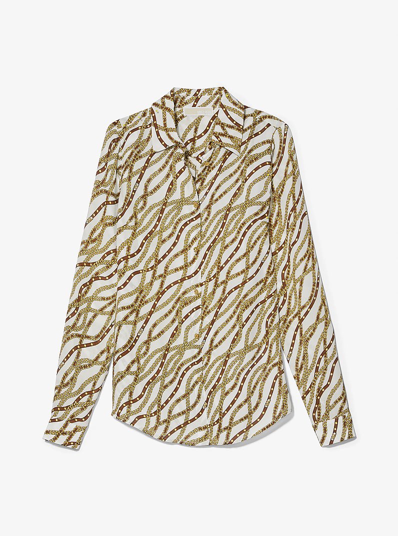 Status Print Georgette Blouse in WHITE | Michael Kors