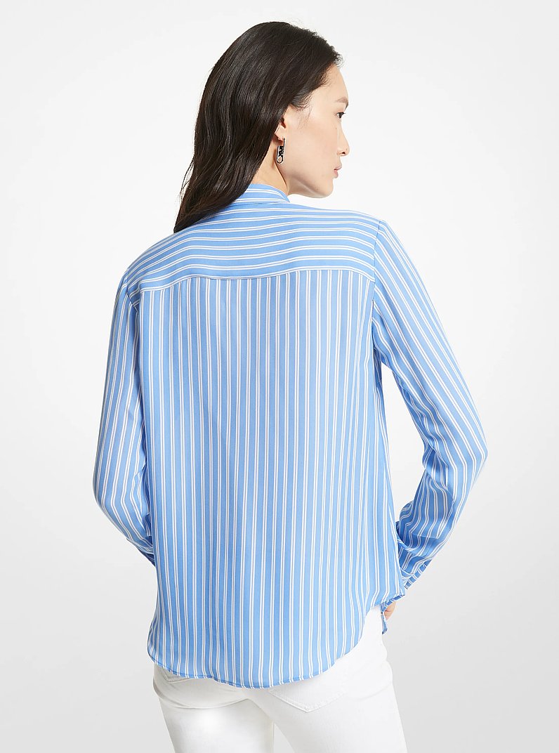 Striped Georgette Tie-Neck Blouse in Crew Blue | Michael Kors