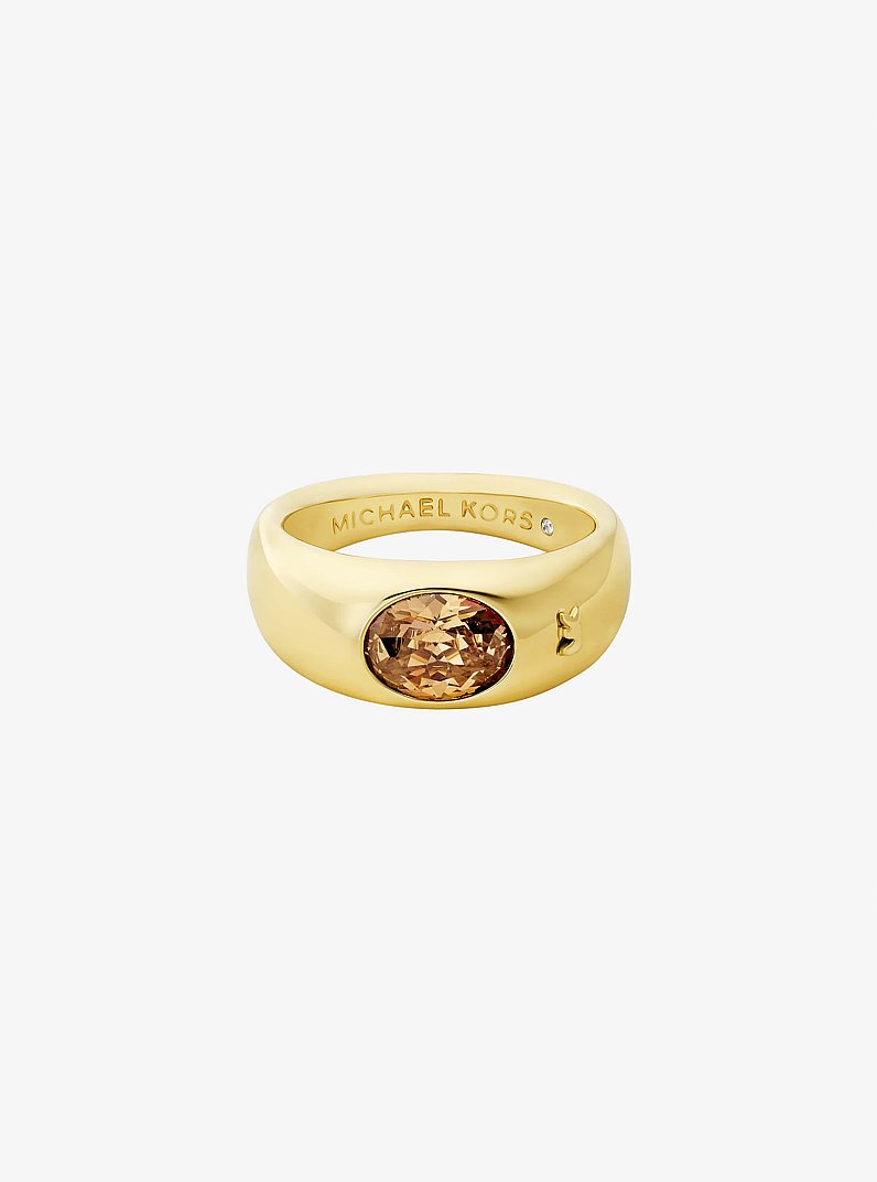 Precious Metal-Plated Cubic Zirconia Signet Ring in GOLD/COFFEE | Michael Kors