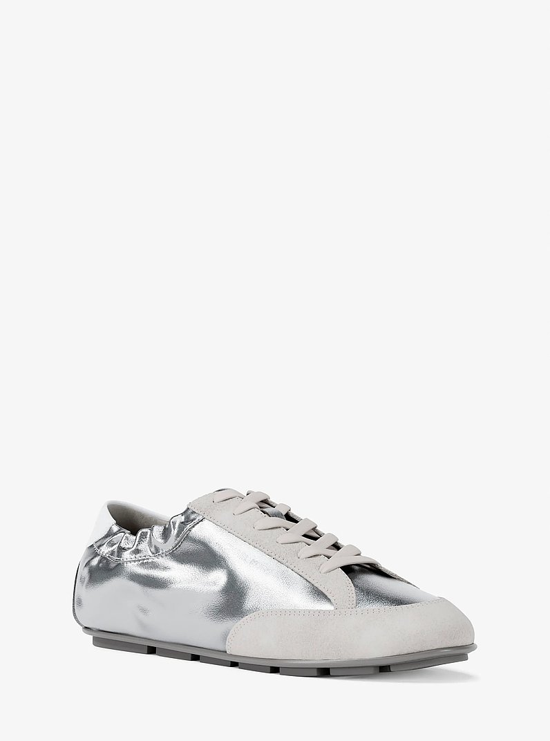 Susie Metallic Leather Trainer in SILVER | Michael Kors