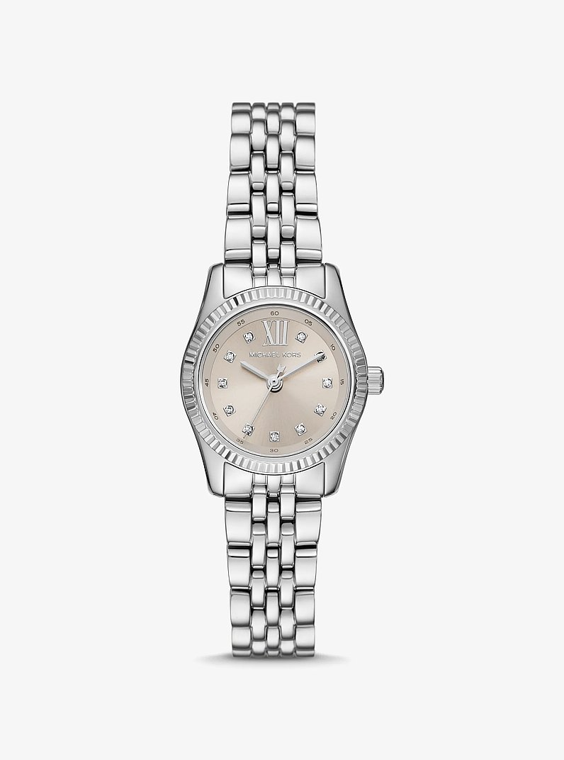 Petite Lexington Pav&eacute; Silver-Tone Watch in SILVER | Michael Kors