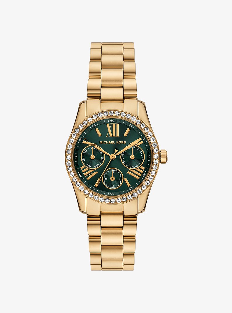 Mini Lexington Pav&eacute; Gold-Tone Watch in GOLD | Michael Kors