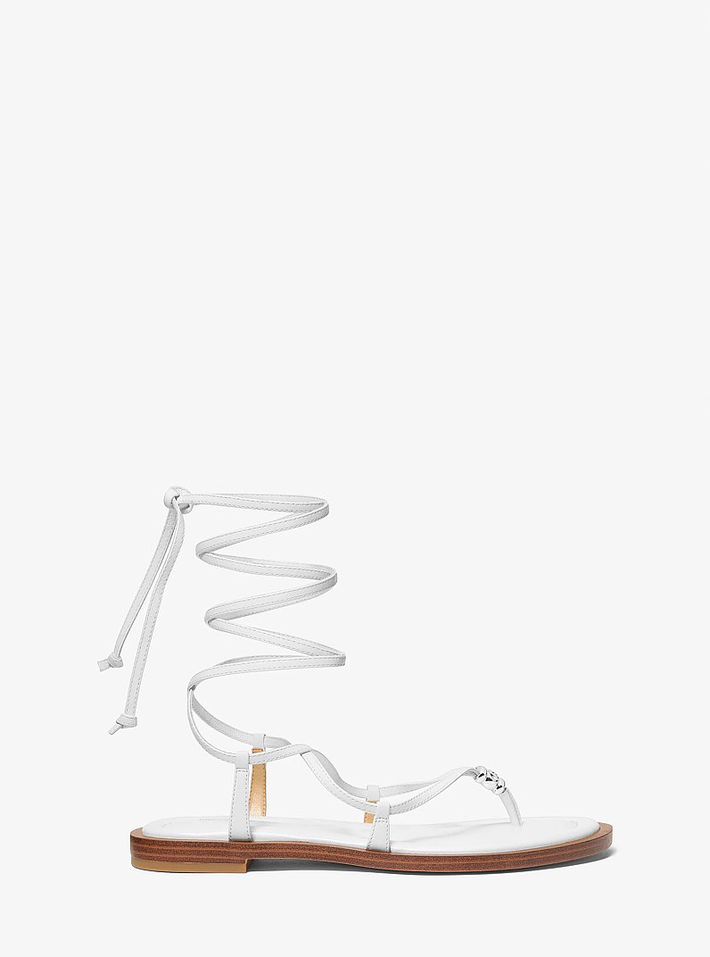 Khloe Embellished Leather Lace-Up Sandal in OPTIC WHITE | Michael Kors