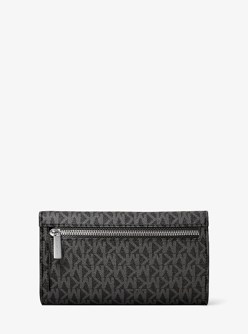 Jet Set Large Signature Logo Tri-Fold Wallet in BLACK | Michael Kors