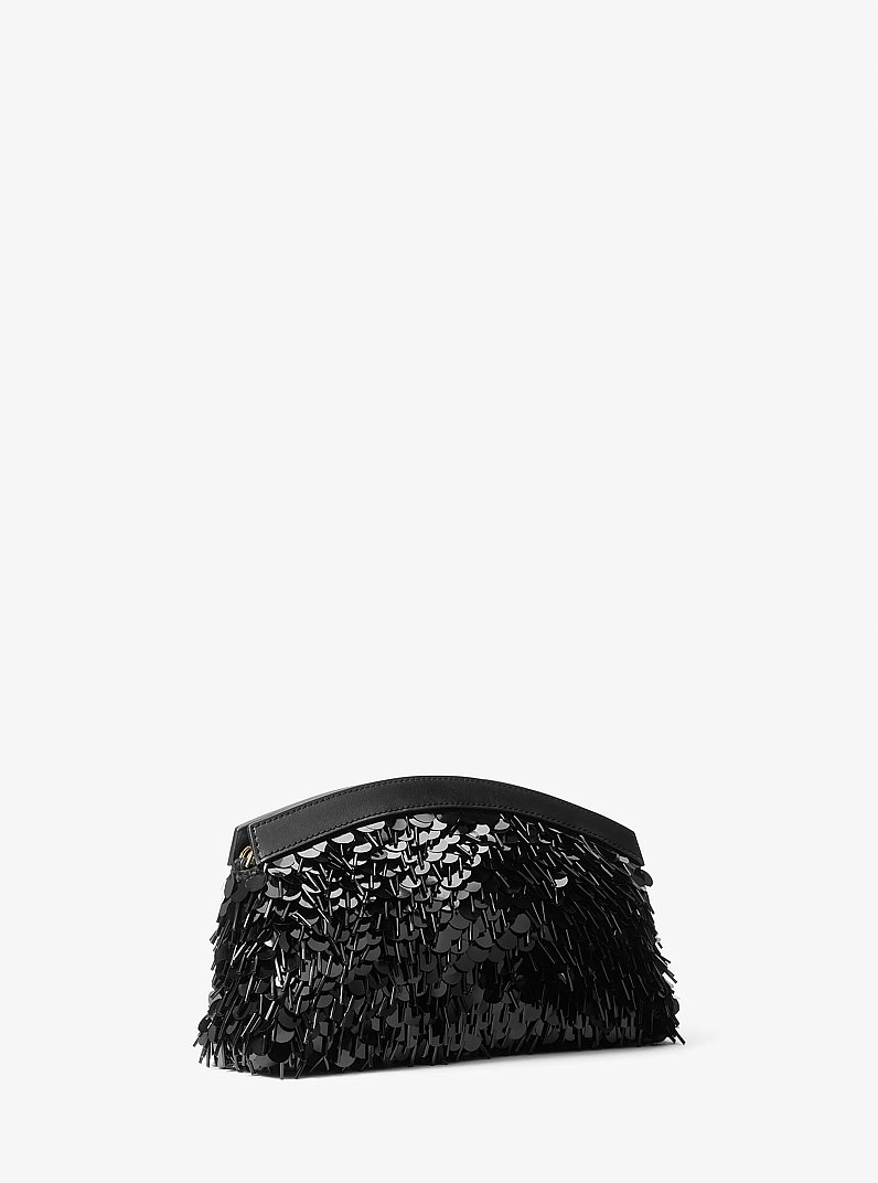 Petite pochette Athena convertible orn&eacute;e de sequins m&eacute;tallis&eacute;s in NOIR | Michael Kors