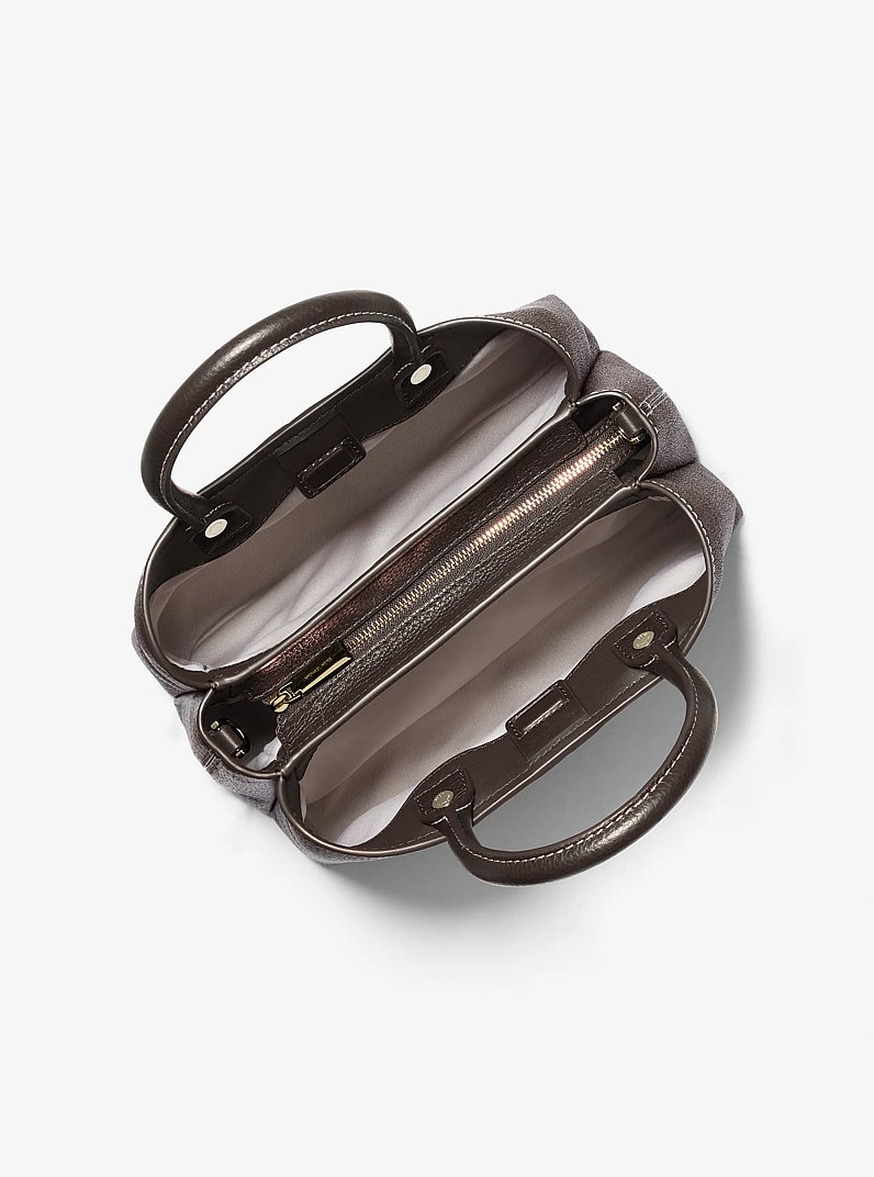 Flora Medium Signature Logo and Leather Satchel in BROWN - Sale