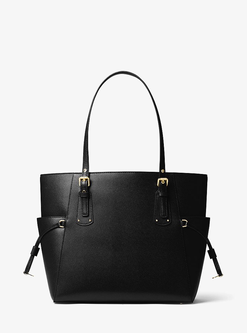 Voyager Small Crossgrain Leather Tote Bag in BLACK | Michael Kors