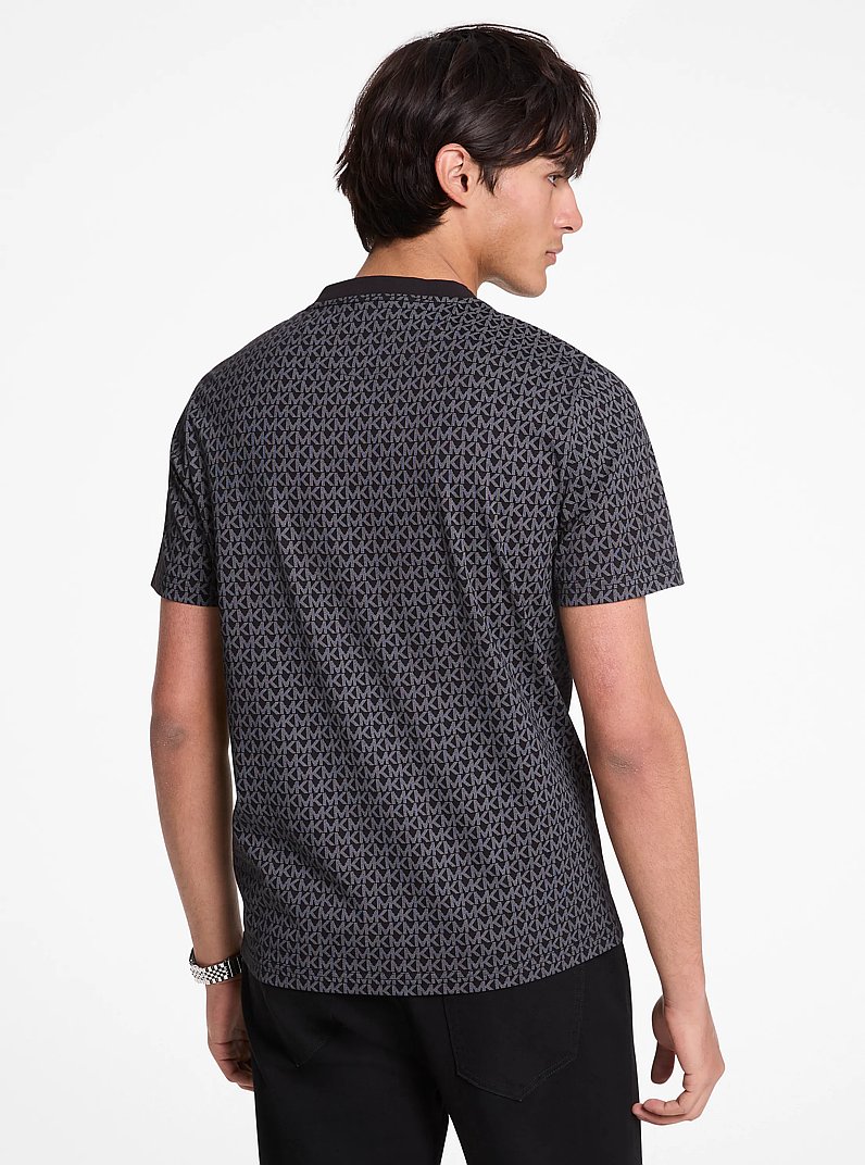 T-Shirt aus Baumwoll-Jersey mit Signature-Logomuster in SCHWARZ | Michael Kors
