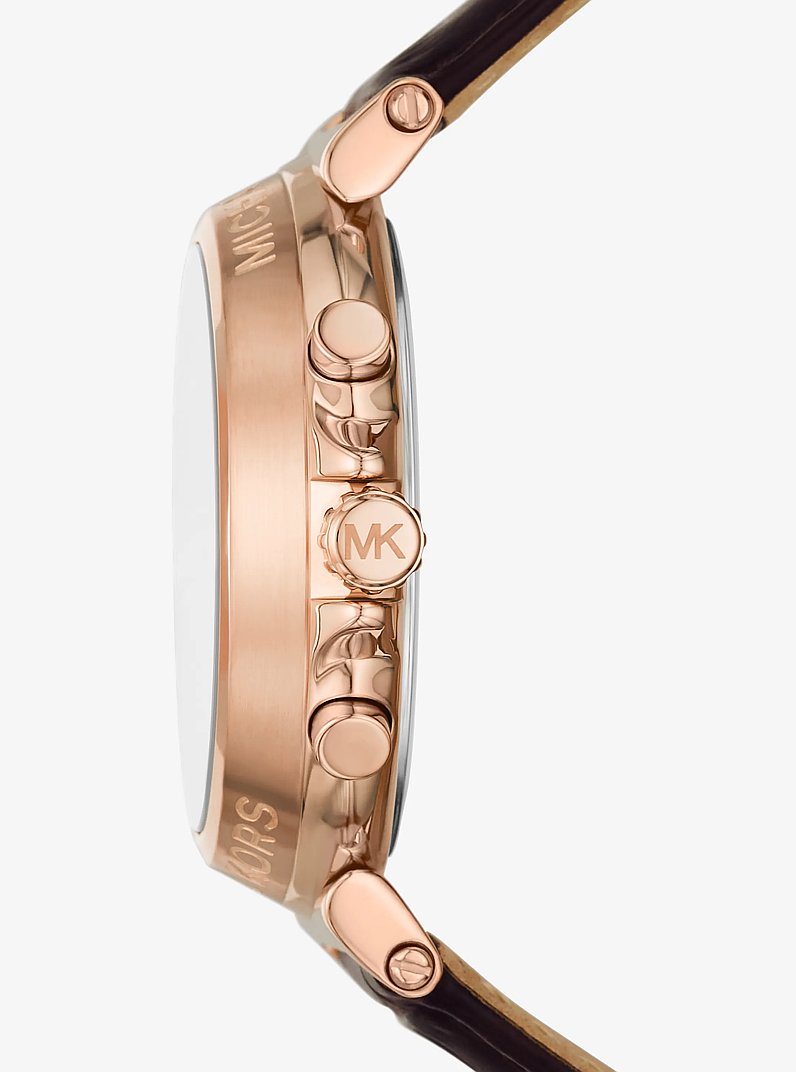Oversized Maren Rose Gold-Tone and Crocodile Embossed Leather Watch in CHOCOLATE | Michael Kors