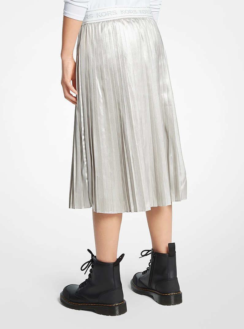 Metallic Pleated Midi Skirt