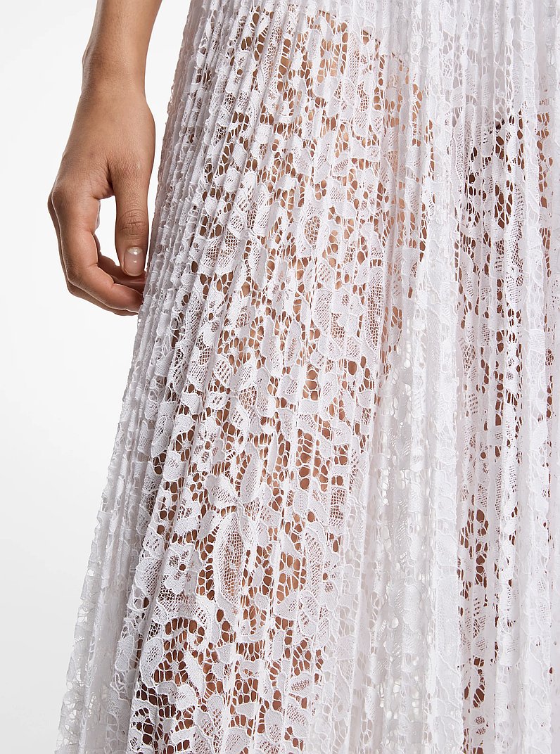 Pleated Floral Lace Maxi Skirt in OPTIC WHITE | Michael Kors