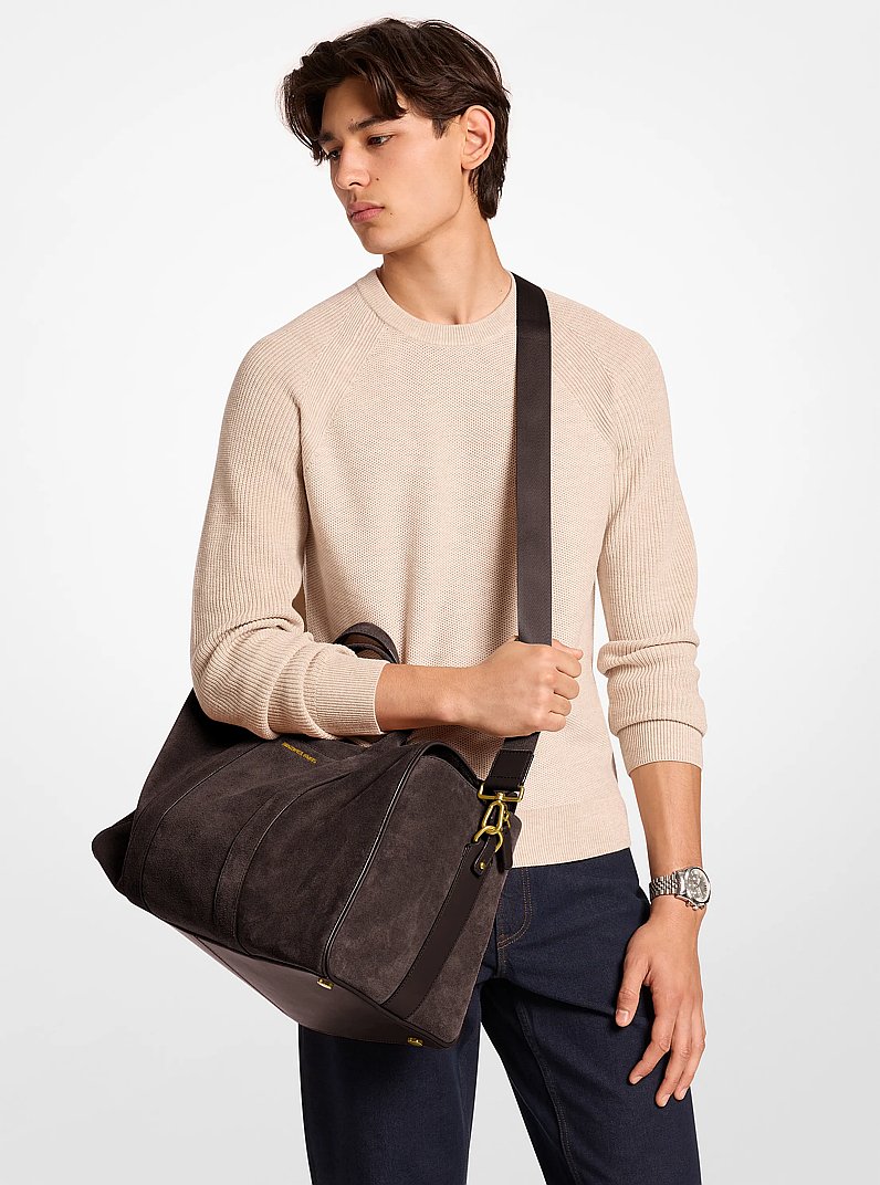 Nicholas Medium Suede Slouch Duffel Bag in CHOCOLATE | Michael Kors