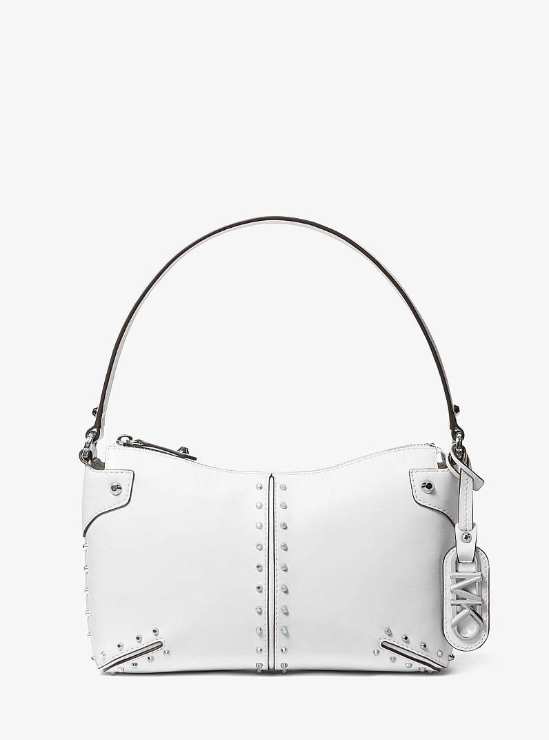 Astor Large Studded Leather Shoulder Bag in OPTIC WHITE | Michael Kors