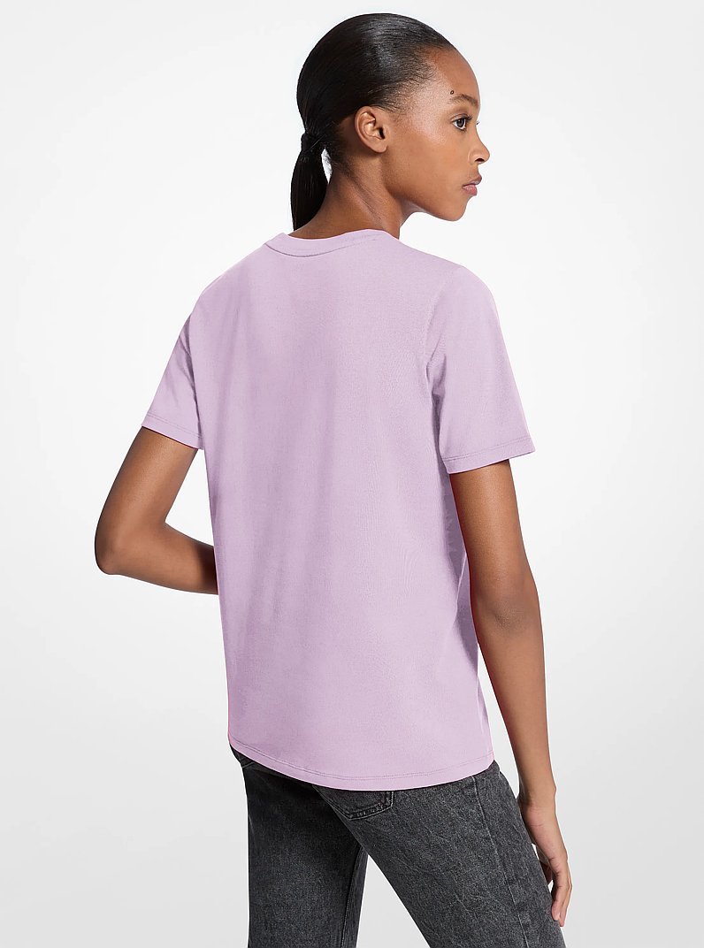 Sequined Logo Cotton T-Shirt in QUARTZ | Michael Kors