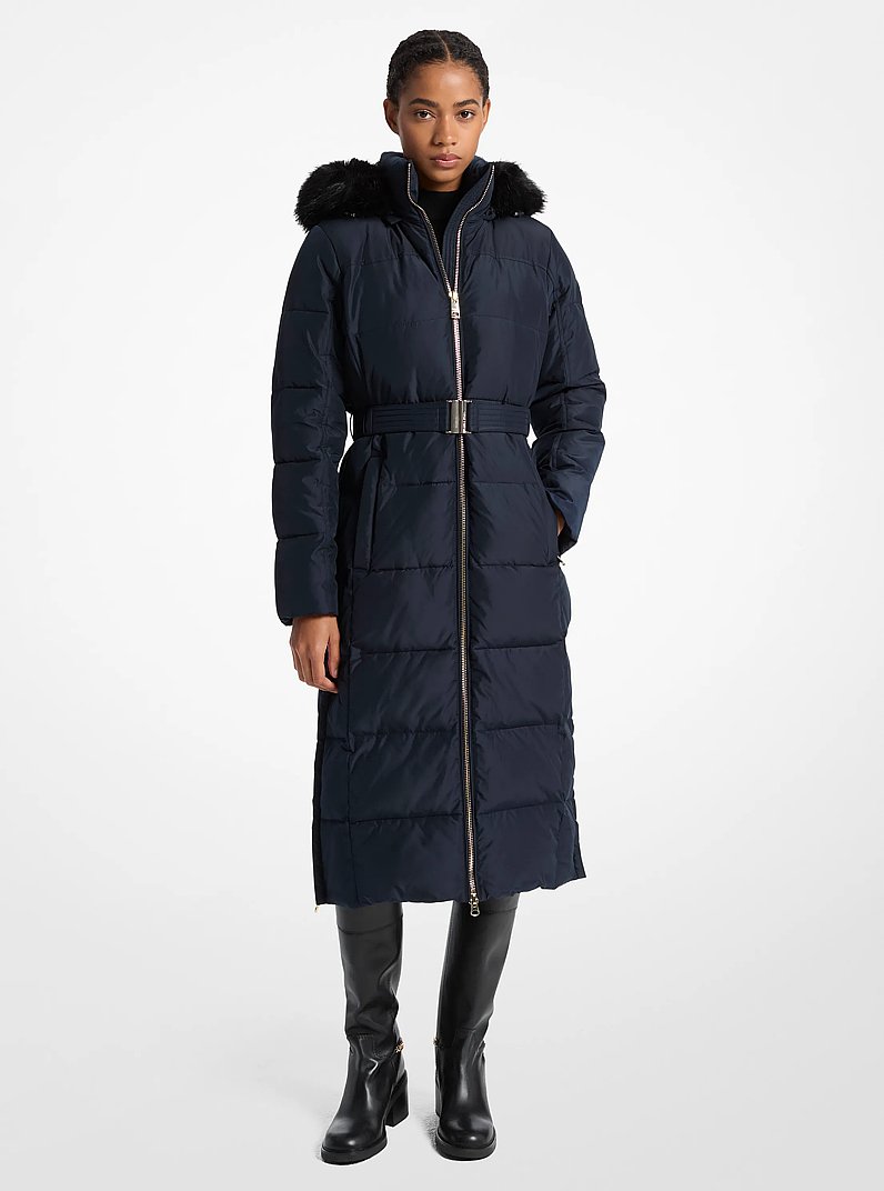 Faux Fur Trim Quilted Puffer Coat
