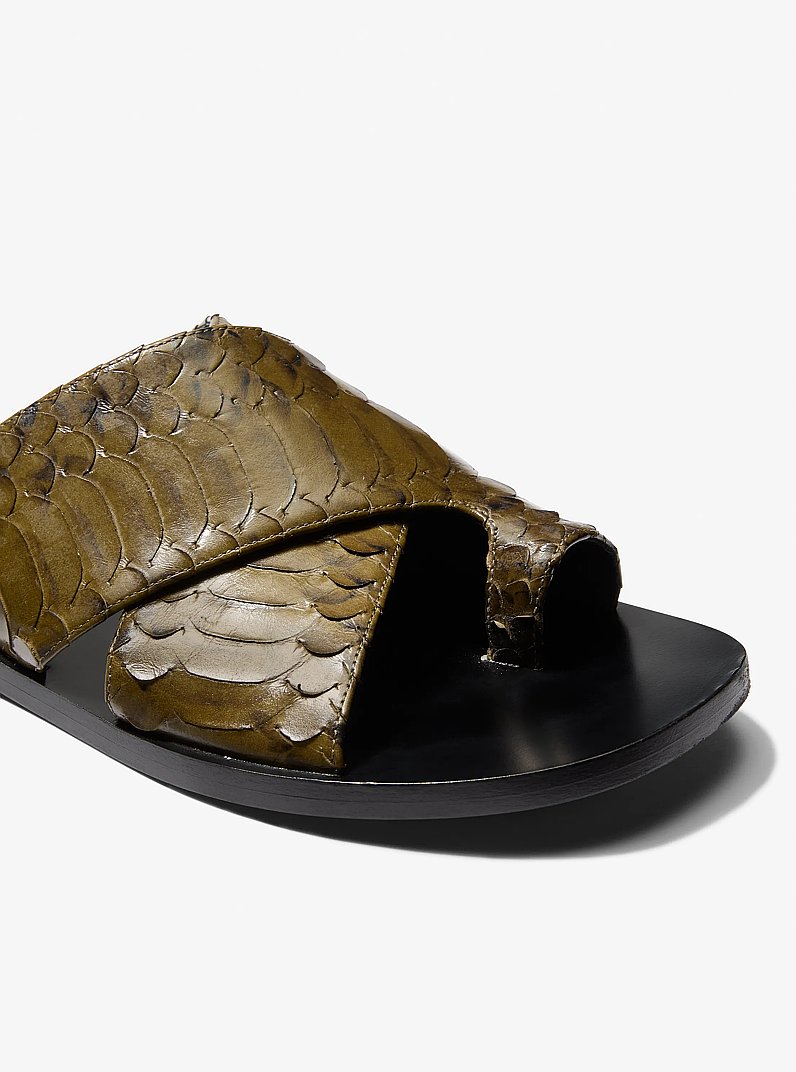 Mackenzie Snake Embossed Leather Sandal in FENNEL | Michael Kors