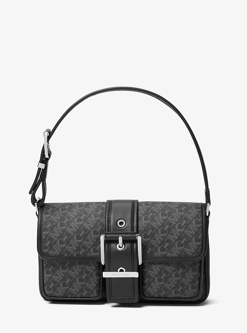 Colby Medium Empire Signature Logo Shoulder Bag in BLACK | Michael Kors