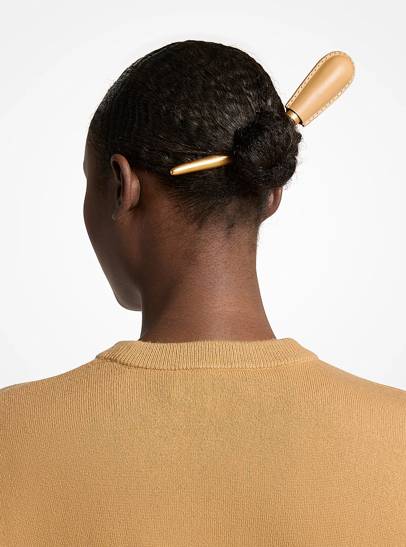 Leather Wrapped Brass Hair Pin in CASHEW | Michael Kors