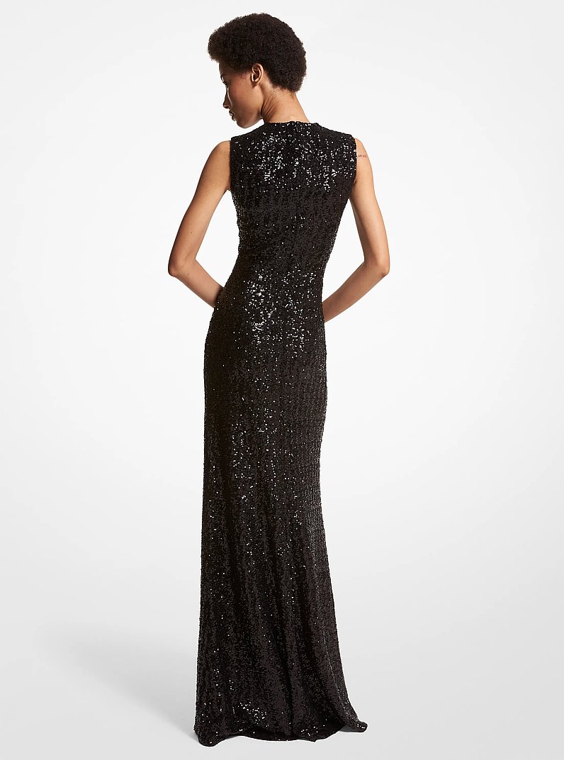 Embroidered Sequin Gown in BLACK | Michael Kors