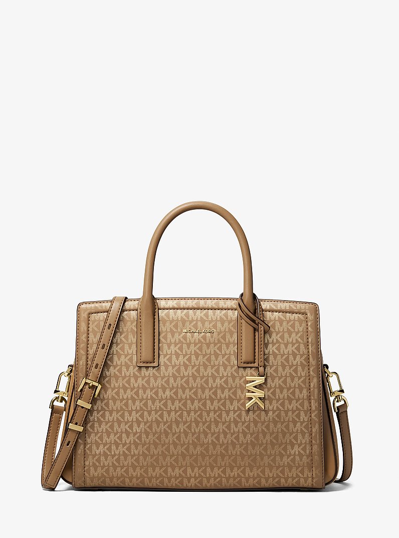 Laila Medium Metallic Signature Logo Satchel
