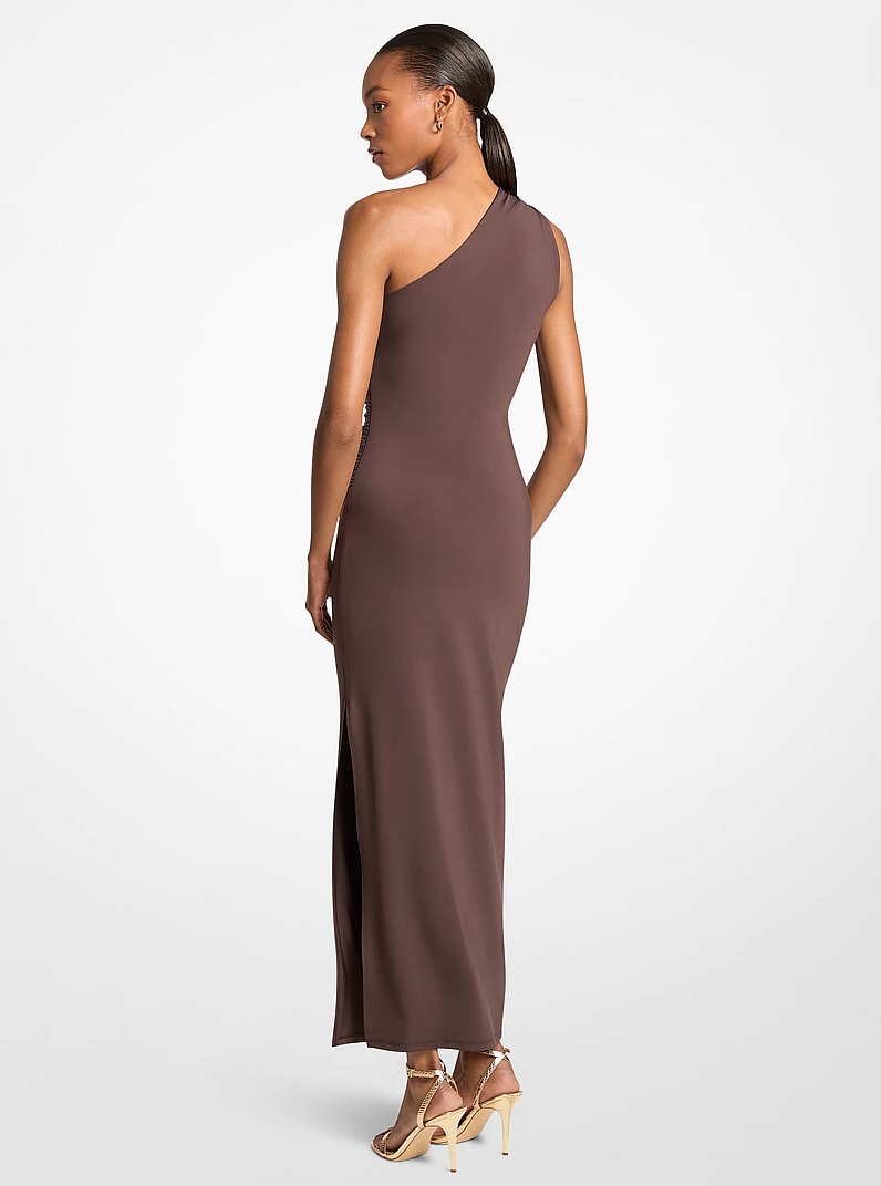 Stretch Matte Jersey One-Shoulder Maxi Dress in CHOCOLATE | Michael Kors
