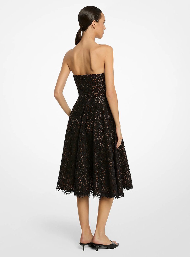 Corded Floral Lace Bustier Dress in BLACK | Michael Kors
