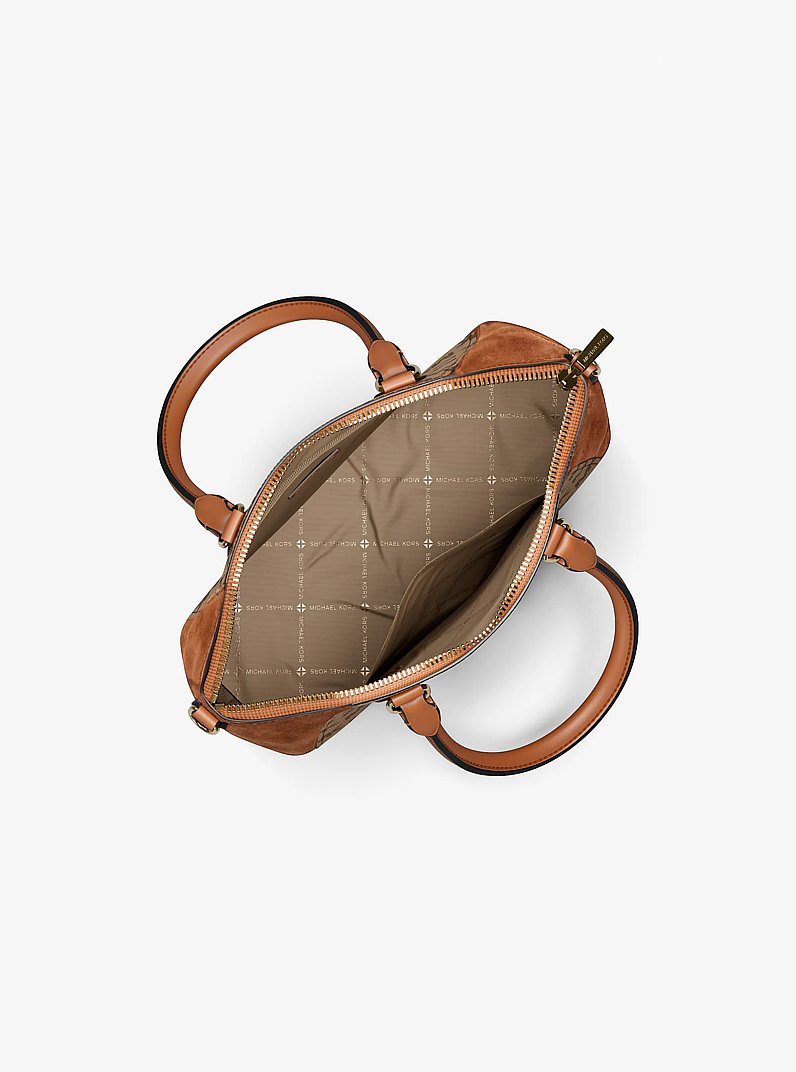 Sienna Small Logo Jacquard and Leather Satchel